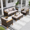 Sophia & William Wicker Patio Furniture Set, Outdoor Rattan Sectional Sofa 7 Piece Patio Conversation Set with 2 x Corner Sofa, 2 x Single Chairs, 1 x Armless Couch, 2 x Ottoman for Deck, Backyard