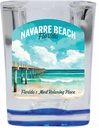 R and R Imports Navarre Beach Florida Pier Painting Design Souvenir 2 Ounce Shot Glass Square Blue Base 4-Pack