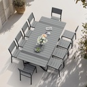 Pellebant 11 Piece Patio Table and Chairs Set for 10, Aluminum Outdoor Dining Set with Umbrella Hole, Stackable Dining Chairs & 94" Dining Table, Grey