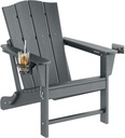 Yaheetech Folding Adirondack Chair Outdoor, HDPE Plastic Adirondack Chair with Cup/Mobile Phone Holder for Deck, Patio, Pool, Backyard, Weather Resistant, Wooden Texture, Easy Assembly Gray
