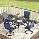 VICLLAX 5 Pieces Patio Dining Set, 4 Seats Outdoor Furniture Includes 37.8" Square Outdoor Table and 4 Swivel Patio Chairs, Black Tabletop and Blue Fabric