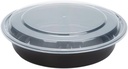 SafePro 48 oz. Black Round Microwavable Container with Clear Lid, Lunch Bento Box, (Case of 25)