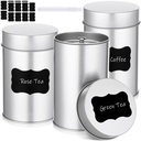 Tanlade 6 Pcs Tea Tin Canister with Airtight Lid,14 oz Tea Storage Tins with 1 Erasable Chalk Marker and 16 Stickers for Loose Leaf Coffee Sugar Metal Round Containers Can Double Sealed
