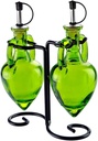 Couronne Company Amphora Double Oil & Vinegar Glass Cruet Set w/ Stand, 6.1 oz * 2, Lime, 1 Piece