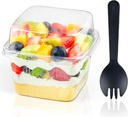 Zezzxu 100 Pack 8 oz Plastic Dessert Cups with Lids and Sporks, Square Parfait Cups with Spoons Cake Containers for Pudding, Yogurt Fruit, Mousse, Trifle and Ice Cream
