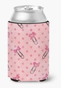 Caroline's Treasures BB7543CC Watercolor Paper Clips and Polkadots Pink Can or Bottle Hugger Cooler Washable Drink Sleeve Collapsible Beverage Insulated Holder, Can Hugger, Multicolor