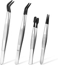 4 Pieces Craft Rubber Tipped Tweezers, PVC Silicone Coated Non Marring Tweezers Set, Straight Tip Tweezers Rubber Flat Tip Long Bent Tweezer for Crafts Stamps Beads Jewelry Tools (Black)