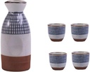 Japanese Sake Set, 5 Pieces Painted Retro Streak Design Wine Glasses Set, Include 1pc 10 oz Sake Bottle, 4pc 1.7 oz Sake Cups, Best Gift for Family and Friends