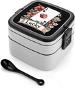 Lucky Flower A Poker Portable Bento Box with Handle 2 Compartment Leak-Proof Stackable Lunch Box for Work Picnic Camping
