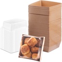 50 Pack Charcuterie Boxes with Clear Lids, 4 Inches Brown Dessert Boxes To Go Disposable Mini Charcuterie Boxes for Cookie, Sandwich, Strawberry, Cupcake, Macaron, Cake Slice