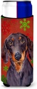 Dachshund Red and Green Snowflakes Holiday Christmas Ultra Beverage Insulators for slim cans