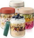 Overnight Oats Containers with Lids,16oz Overnight Oats Jars,4Pack Oatmeal Cups,Meal Prep Containers,Glass Meal Prep Containers with Lids,Glass Jar with Lid for Chia Pudding Yogurt Salad Cereal