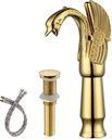 Vessel Sink Bathroom Faucet Gold Swan Single Hole Single Handle with Pop Up Drain Without Overflow Aerator Spout Bowl Faucets Tall Body Supply Line