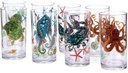 KX-WARE Sea Ocean Life 20-ounce Plastic Tumbler Drinking Glasses Mixed Drinkware Sets, set of 8 Multicolor