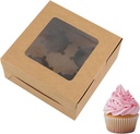 8 Sets Cupcake Boxes with Window, 4 Count Cupcake Containers for Birthday Party Bakery Supplies (Brown)