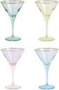 Vietri Viva Rainbow Assorted Martini Glasses Set of 4 4oz Cocktail Drink Stemware Glassware - 7 Inch Multicolor