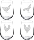 MIP Set of 4 Wine Glass Gift Goblet Chicken Collection (17 oz Stemless)