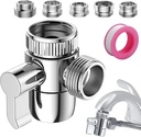 Faucet Diverter Valve with Aerator, 3-Way Diverter Valve for Hand Held Shower, Sink Faucet Splitter for Kitchen and Bathroom, with M22/M24/M26/F28/G1/2" Adapters