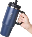 BUZIO 40oz Insulated Tumbler with Lid and Straw, Stainless Steel 40 oz Tumbler with Handle, Cupholder Friendly Water Bottles, Vacuum Coffee Mug, Travel Flask, Keep Cold Hot Tumbler, Blue