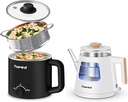 Topwit Electric Cooker with Steamer, 1.6L Ramen Cooker & 1L Electric Kettle Glass Hot Water Kettle