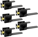 KAMOTA Passage Door Levers, 5 Pack Black Heavy-Duty Interior Door Handles, Square Non-Locking Door Locksets for Closets, Hallways and Conference Rooms, Left and Right Hand Reversible