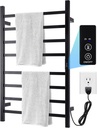 Towel Warmer Heated Towel Bar-Rack - Nopwer Bathroom Wall Mounted Electric Towel Drying Plug-in Matte Black 8 Bars