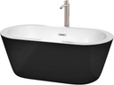 Mermaid 60 inch Freestanding Bathtub in Black with White Interior with Floor Mounted Faucet, Drain and Overflow Trim in Brushed Nickel