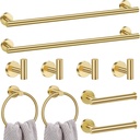 Lairuier Brushed Gold Bathroom Hardware Set, 10-Piece Towel Bar Set SUS304 Stainless Steel Bathroom Hardware Accessories Set Round Towel Holder Set Wall Mounted