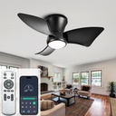 24 Inch Flush Mount Ceiling Fans with Lights, High Airflow Remote/APP Control, 3CCT Dimmable LED Light, Recessed Ceiling Fan for Kitchen, Bedroom, Patio