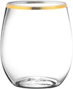 Gold Rim Stemless Plastic Wine Glasses Goblet 12 oz - Guarenteed To Catch The Eye Of Any House Guest