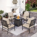 Patio Furniture Set with Firepit Table, 5 Piece Metal Outdoor Patio Furniture set for 4, 4 Single Chairs with 5.75" Extra Thick Cushion and Gas Firepit Table for Backyard Poolside Deck