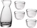 Japanese Sake Cup Set Hammered Texture Glass Sake Pot and Cups 6-Piece Creative Drinkware for Home Restaurant and Parties