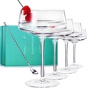 Martini & Champagne Coupe Glasses Set of 4 with Silver Spoon | 10oz | Crystal Luxury , Premium Hand-Blown | Classic Cocktail & Glass Coupes For Manhattan , Cosmopolitan , Sidecar , Speakeasy Goblets
