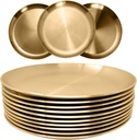 Stainless Steel Plates Metal Gold Dinner Plates Unbreakable Dinner Dishes Plates Set for Barbecue Kitchen Home Camping Outdoor Party (9inch 10Pcs)