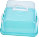 Cabilock Portable Cake Carrier with Handle Plastic Dessert Box with Lid Reusable Cake Storage Container for Birthday Parties and Outdoor Banquets Transparent Blue Square Design