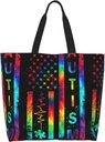 Autism Awareness Tote Bag for Women Men Reusable Grocery Shopping Bag Casual Large Bag for Vacation, Shopping, Work
