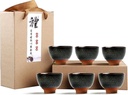 Dark Brown Ceramic Kung Fu Tea Set of 6, Japanese & Chinese Tea Cups, Sake Cup, 2.1oz Capacity Each