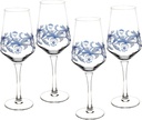 Spode Blue Italian Stemmed Wine Glasses, Set of 4 - 16oz Decorative Goblets with Scroll Rim Detailing & Countryside Scene for Red or White Wine, Dining, Entertaining - Great Mother's Day Gift