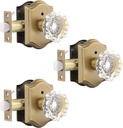 Gobrico 3 Pack Privacy Crystal Glass Door knobs with Lock,Heavy Duty Door Locksets with Diamond Crystal Knob,Keyless Door Handles for Bathroom Bedroom,Antique Brass Plate