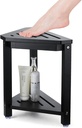 Shower Foot Rest 13.8in, Bamboo Shower Stool for Shaving Legs, Waterproof Corner Shower Stool with Storage Shelf (Black)