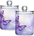 Acrylic Plastic Clear Jar with Lid, Purple Lilac Butterfly Flowers Airtight Storage Jar 2 Pack Kitchen Storage Containers for Cookie Snack Candy