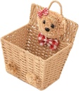 Multifunctional Cartoon Bear Wicker Woven Basket Hanging Storage Container for Desktop and Wall Easy to Carry Household Organizer for Sundries Fruit Kitchen Use Khaki Color