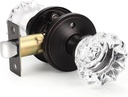 KNOBWELL 5 Pack Privacy Crystal Door Knobs Interior, Clear Indoor Glass Door Knobs with Lock for Bedroom and Bathroom, Keyless Glass Door Locks in Round Oil Rubbed Bronze Plate