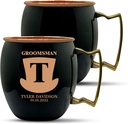 Custom Copper Moscow Mule with Smooth Painted Finish - Engraved Bar Style 100% Copper Cup with Personalized Top Hat Monogram Wedding Themed Engraving, Brass Handle | 18 oz, Black | Set of 2