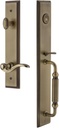 Grandeur 847212 Hardware Carre' One-Piece Handleset with F Grip and Bellagio Lever in Vintage Brass, Size, Single Cylinder Lock-2.375" Backset