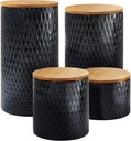 American Atelier Diamond Embossed Canister Set 4-Piece Ceramic Jars Chic Design With Lids for Cookies, Candy, Coffee, Flour, Sugar, Rice, Pasta, Cereal & More Navy