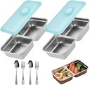 Grab and Go Snack Containers Reusable, Stainless Steel Double Compartment Snack Containers with Stainless Steel Knife and Fork, Metal Container with Lids for Snacks Dips Outdoor Camping (2)