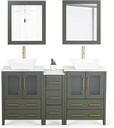 Vanity Art 60 Inch Vessel Double Sink Bathroom Vanity Cabinet with 2 Mirrors, Engineered Marble Top Bathroom Cabinet Compact Set with 7 Dovetail Drawers and Soft Closing Doors, VA3124-60-VG