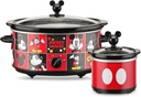 Disney Mickey Mouse 5-Quart Slow Cooker & 20 Ounce Dipper by Select Brands - Includes Glass Lids - Kitchen Essential Food Warmers - Large & Small Slow Cooker Set - For Serving and Entertaining