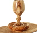 4.5 inche, Hand-Carved Olive Wood Communion Cup with Bread Tray – Small Kiddush Goblet for Eucharist, Holy Communion & Jewish Sabbath – Authentic Bethlehem Craft with Certificate of Origin & Gift Bag